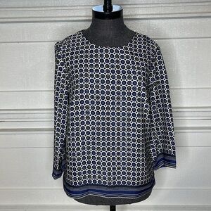 Kenar Blouse Size Small Blouse Blue Geometric Print Top 3/4 Sleeves